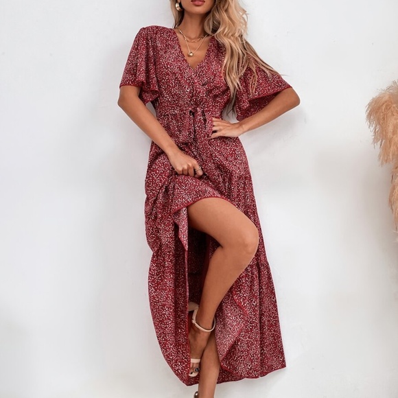 Boho Yellow Butterfly Sleeve Ruffle Maxi Dress - Picture 10 of 10